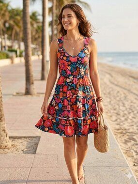NWT GUNEST Far Out Floral V-Neck Smocked Tiered Mini Dress - Small